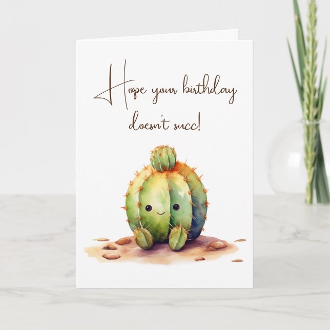 Watercolor Birthday Cactus Humor Kort (Framsida)