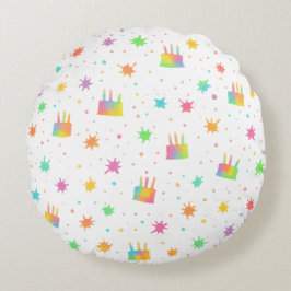 Watercolor Birthday Cake Colorful Paint Splatter Rund Kudde