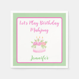 Watercolor Birthday Cake Mahjong PERSONALIZE Green Pappersservett