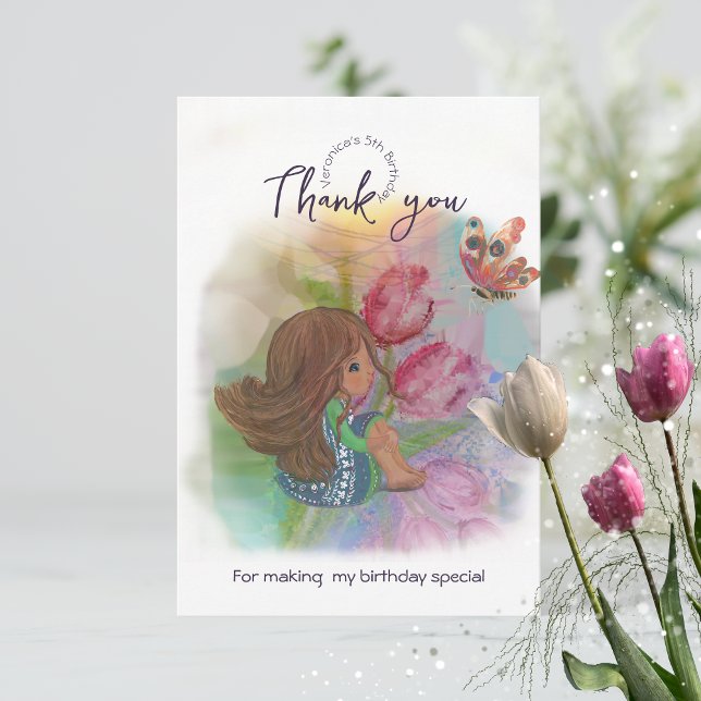 Watercolor Birthday Girl Butterfly Tack Kort (Watercolor Birthday Girl Butterfly Thank You Card)