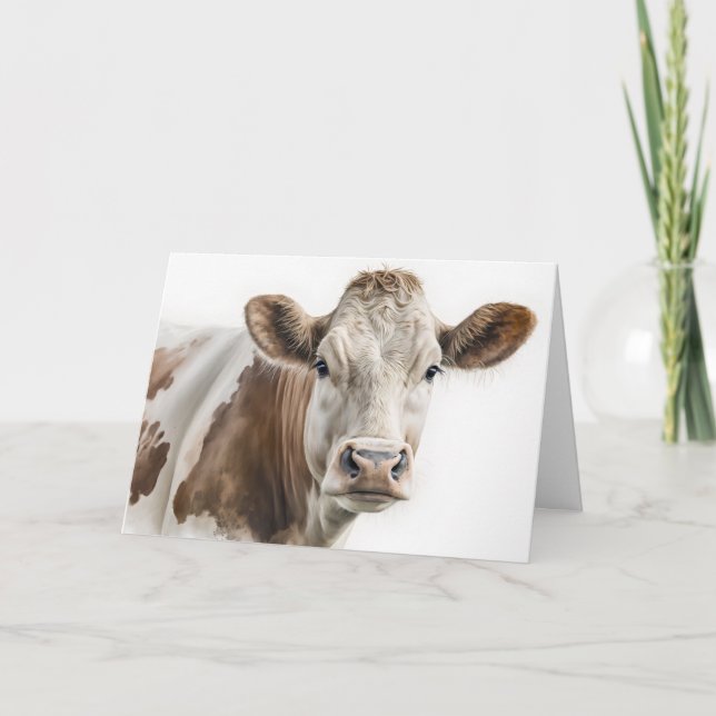Watercolor Birthday Hereford Cow Kort (Framsida)