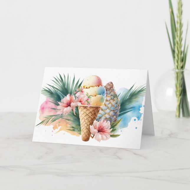 Watercolor Birthday Ice Cream Cone Kort (Framsida)