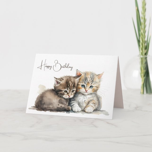 Watercolor Birthday Kittens Kort (Framsida)
