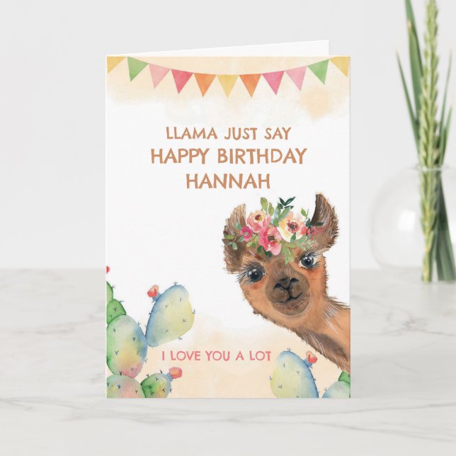 Watercolor Birthday Llama Kort (Framsida)