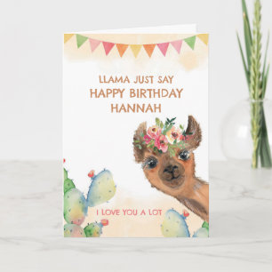 Watercolor Birthday Llama Kort