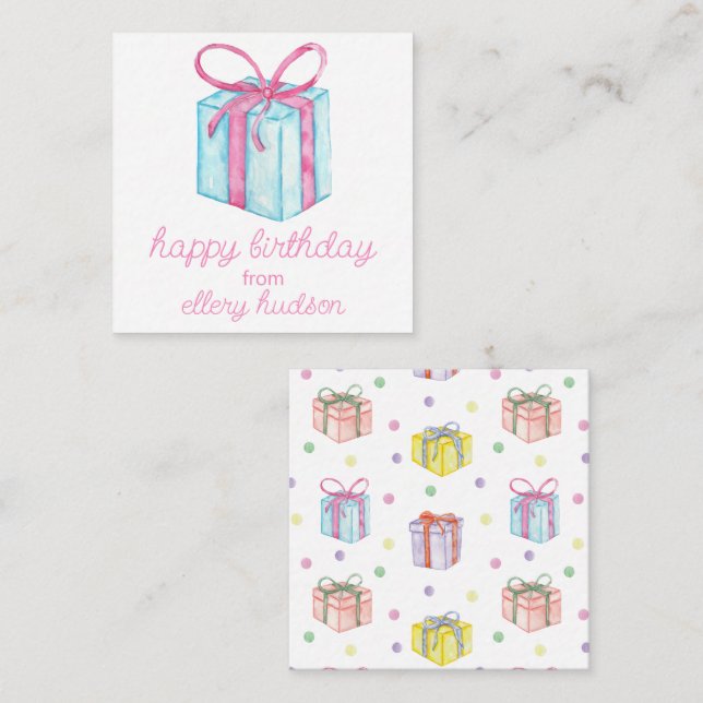 Watercolor Birthday Presenter Gift-hölje Anteckningskort (Fram/baksida)