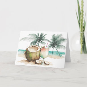 Watercolor Birthday Tropical Cocktail Kort