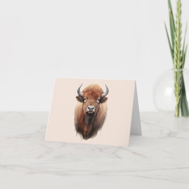 Watercolor Bison Porträtt Kort (Framsida)
