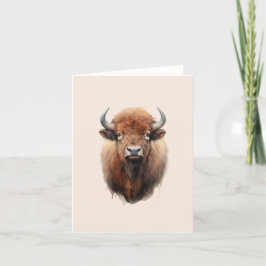 Watercolor Bison Porträtt Tack Kort