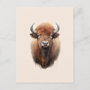 Watercolor Bison Porträtt Vykort