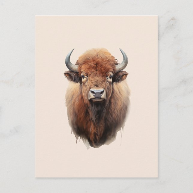 Watercolor Bison Porträtt Vykort (Framsida)