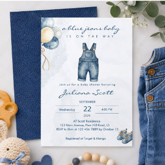 Watercolor Blå Jeans Baby Denim Baby Shower Inbjudningar