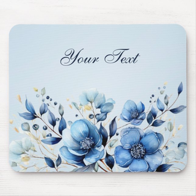 Watercolor Blåa blommor Mousepad Musmatta (Framsidan)