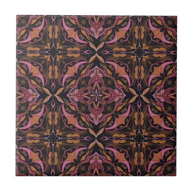 Watercolor Black Azulejo Spansk Tile Kakelplatta (Framsidan)