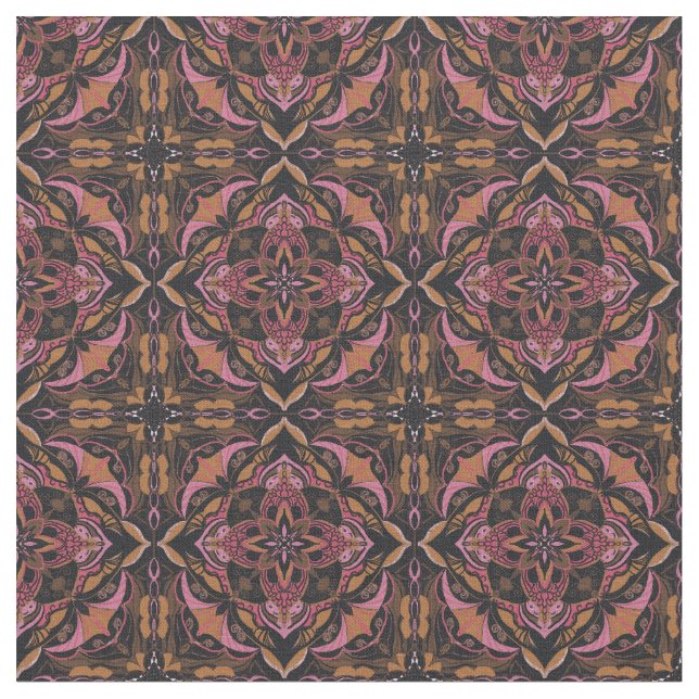 Watercolor Black Azulejo Spansk Tile Tyg (Närbild)