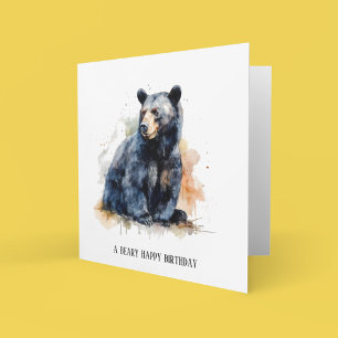 Watercolor Black Bear Woodland Art, anpassningsbar