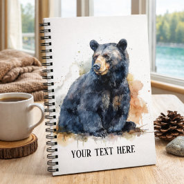 Watercolor Black Bear Woodland Art, anpassningsbar Anteckningsbok