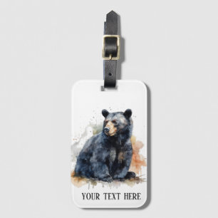 Watercolor Black Bear Woodland Art, anpassningsbar Bagagebricka
