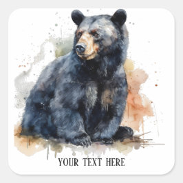 Watercolor Black Bear Woodland Art, anpassningsbar Fyrkantigt Klistermärke