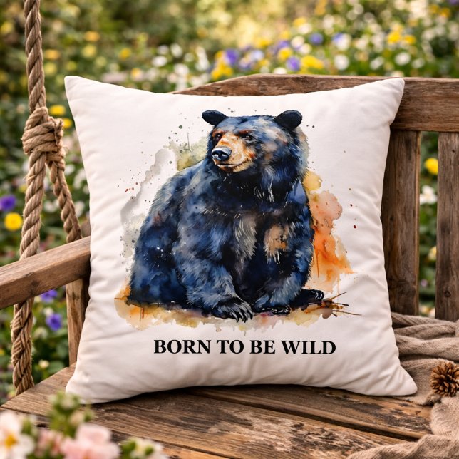 Watercolor Black Bear Woodland Art, anpassningsbar Kudde (Skapare uppladdad)