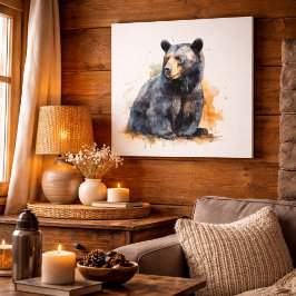 Watercolor Black Bear Woodland Art Canvastryck