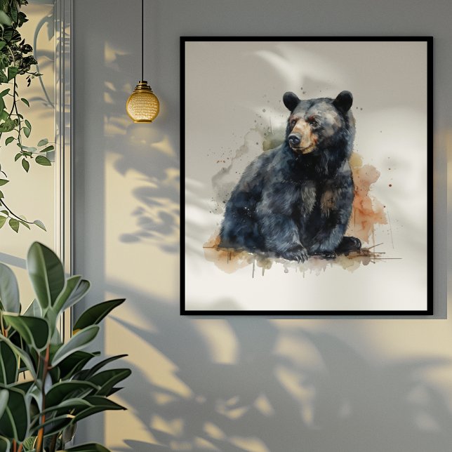 Watercolor Black Bear Woodland Art Canvastryck (Skapare uppladdad)