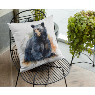 Watercolor Black Bear Woodland Art Kudde