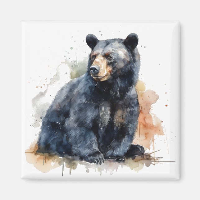 Watercolor Black Bear Woodland Art Magnet (Framsidan)