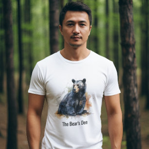 Watercolor Black Bear Woodland Art T Shirt