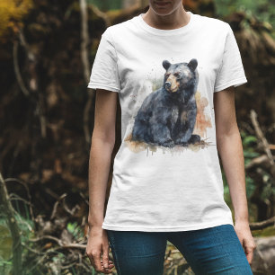 Watercolor Black Bear Woodland Art T Shirt