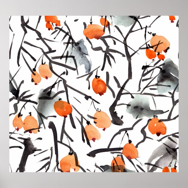 Watercolor Bläck Berries Lövs Illustration Poster (Framsidan)