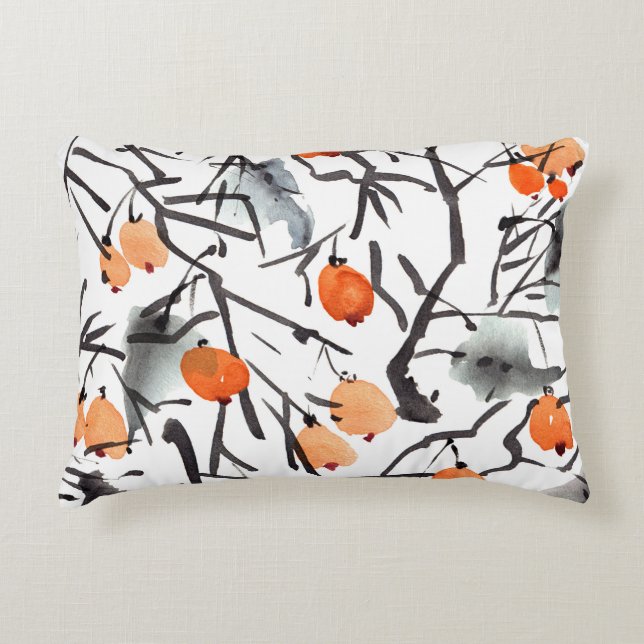 Watercolor Bläck Berries Lövs Illustration Prydnadskudde (Framsidan)