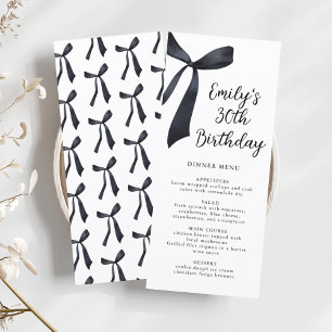 Watercolor Black Bow Birthday Middag Meny