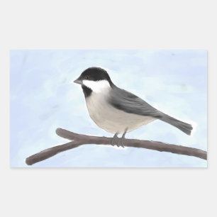 Watercolor Black caps Chickadee Stickers Rektangulärt Klistermärke