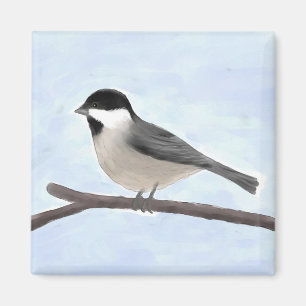Watercolor Black ccap Chickadee Magnet