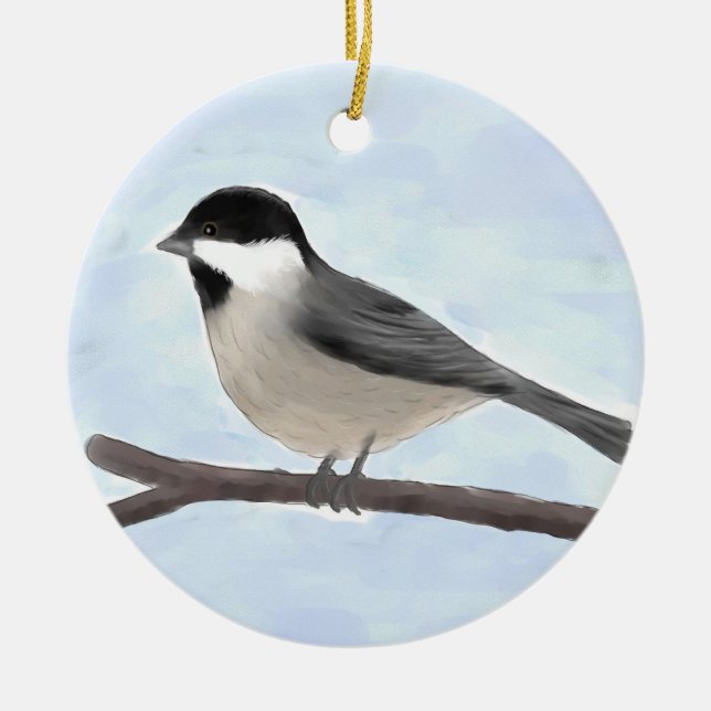 Watercolor Black ccap Chickadee Ornament (Framsidan)