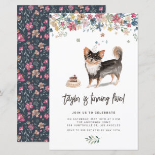 Watercolor Black Chihuahua Hund Birthday-inbjudan