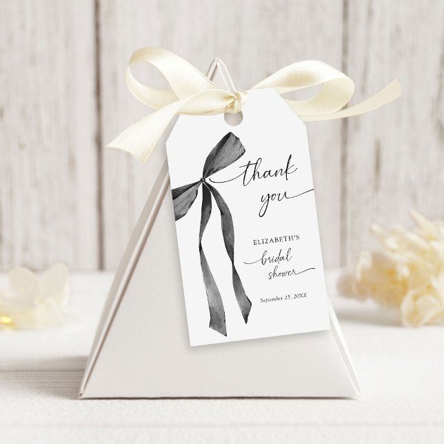 Watercolor Black Coquette Bow Bridal Shower Presentetikett (Skapare uppladdad)