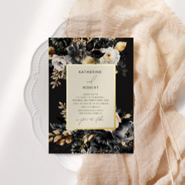 Watercolor Black Guld Blommigt Bröllop