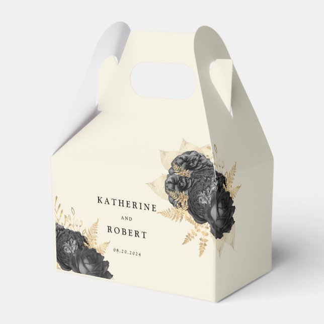 Watercolor Black Guld Ro Monogram Bröllop Presentaskar (Framsidan Sidan)