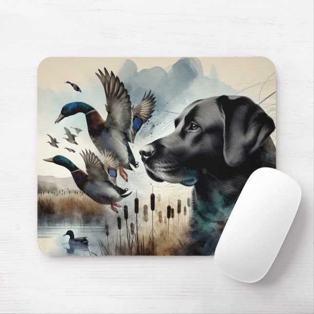 Watercolor Black Labrador och Ankor Musmatta (Med mus)