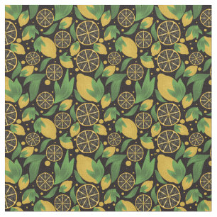 Watercolor Black Lemon Fruit Mönster Tyg