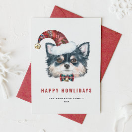 Watercolor Black Long Hair Chihuahua Hund jul Helgkort