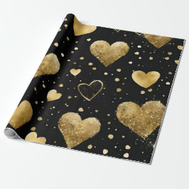 Watercolor Black och Guld Bläck Valentines Hearear Presentpapper