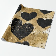 Watercolor Black och Guld Bläck Valentines Hearear