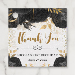 Watercolor Black och Guld Flowers Birthday Gåvor Etiketter