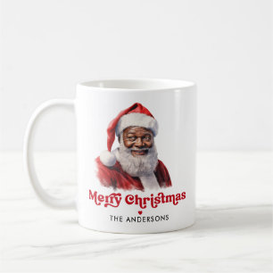 Watercolor Black Santa God jul Kaffemugg