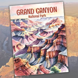 Watercolor Bläck Sketch of Grand Canyon South Rim Vykort