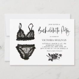 Watercolor Black Snöre Lingerie Bachelorette Party Inbjudningar