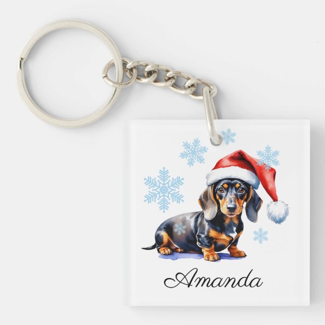 Watercolor Black & Tan Dachshund God Jul Hund (Framsidan)
